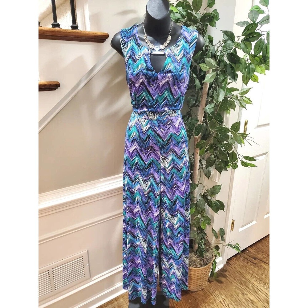 Connected Apparel Women's Blue Polyester Sleeveless Casual Jumpsuit Size 8
